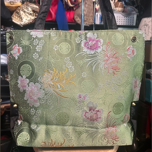 NWOT 2PC Asian Brocade Embroidered Tapestry Tote w/ Insert Slip Bag​ - Picture 3 of 12